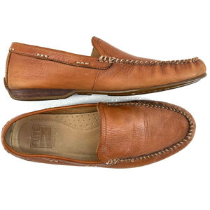 FRYE Lewis Venetian LEATHER LOAFERS Cognac PREPPY Slip-On Moccasin Shoes MENS 9